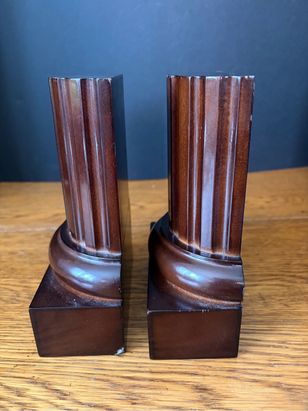 VTG 1991 The Bombay Company Neoclassical Mahogany Fluted Column Bookends Set - Picture 4 of 5